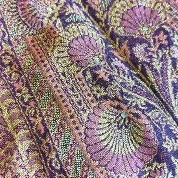 Bejeweled and tasseled paisley scarf throw wrap 35 wide 82 length - Picture 3 of 3